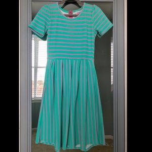 LuLaRoe Amelia in Mint and Pink Stripe
